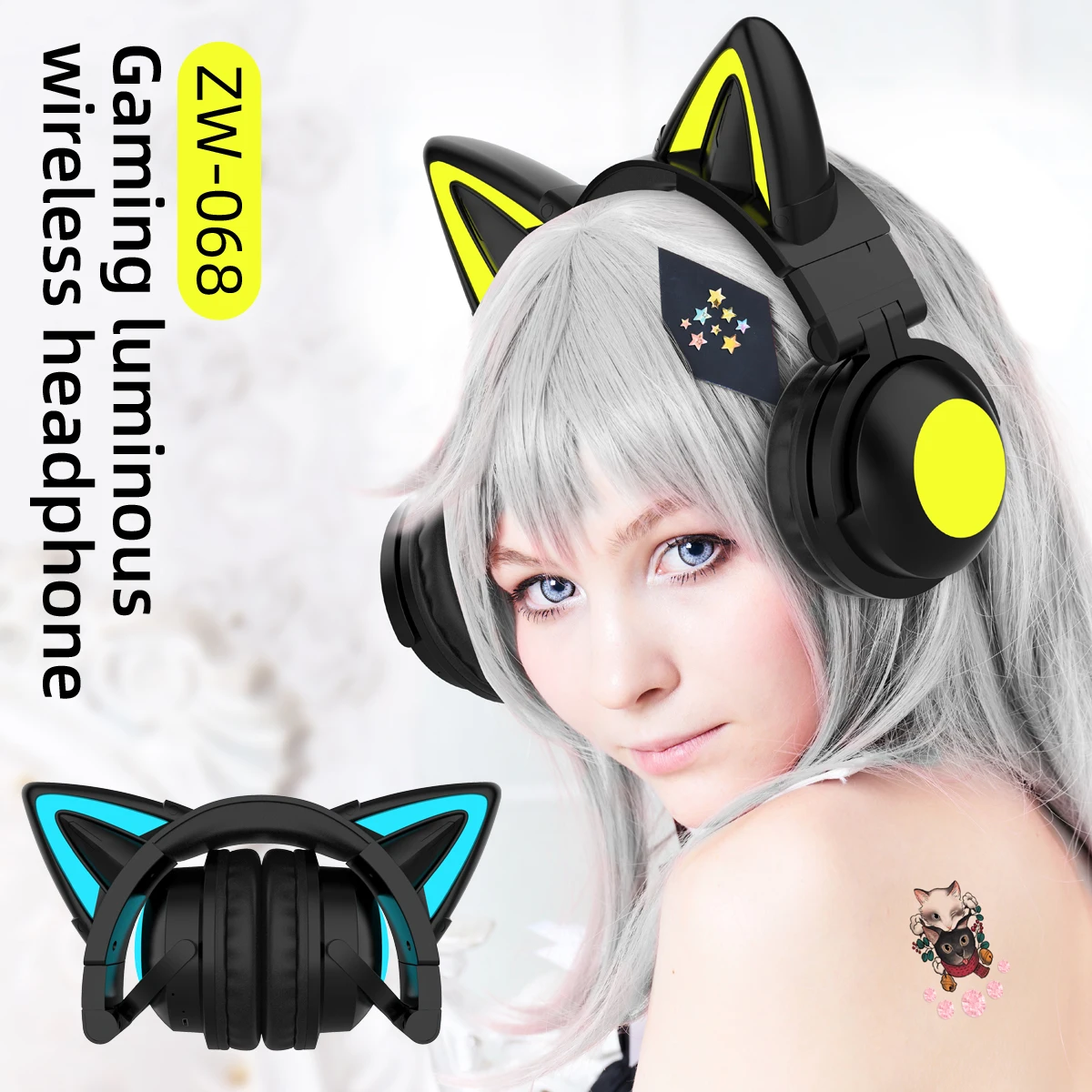 Cat Ear Bluetooth Headset Led - ZW068 Bluetooth Headphones LED light Cat