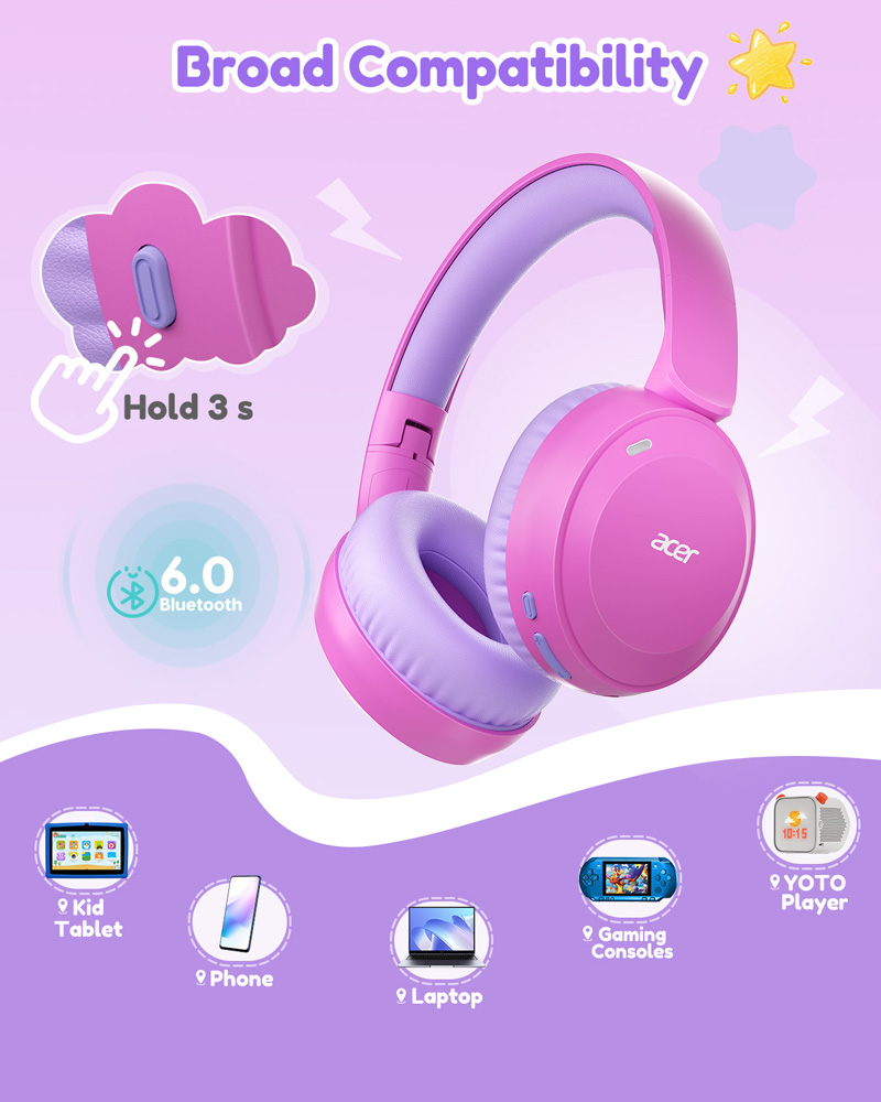 Acer OHR668 Kids Bluetooth 6.0 - Anc Wireless Over Ear Headphones ulasan dan harga