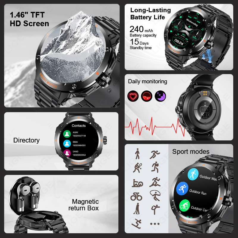 LIGE New 2 In 1 Smart Watch wi - Tws Earbuds Bluetooth 5.3 ulasan dan harga