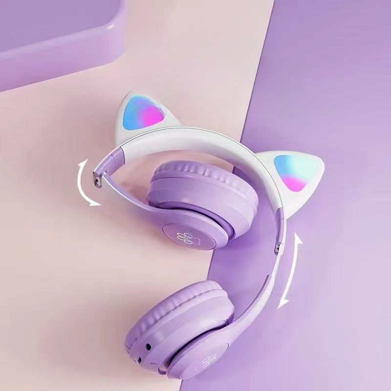 Over-Ear Cat Ear LED Breathing - Anc Wireless Over Ear Headphones ulasan dan harga